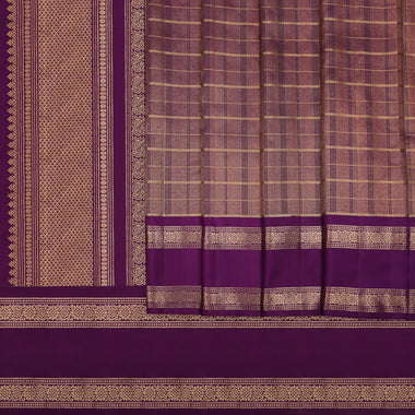 Purple Sari with gold Checks and borders