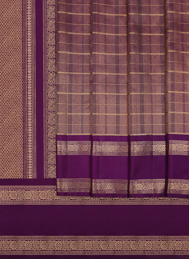Purple Sari with gold Checks and borders